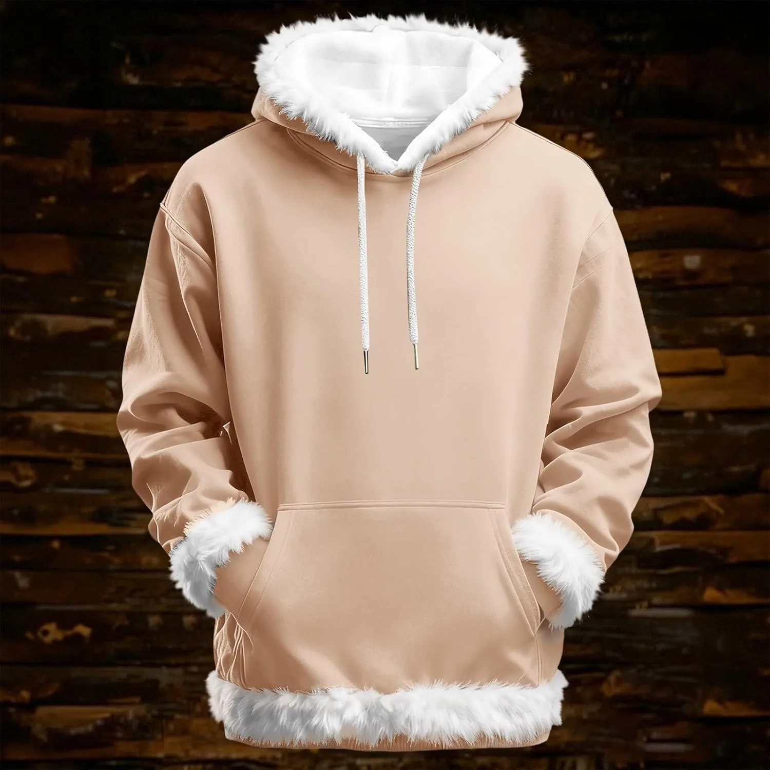 Женская и мужская худи Unisex с белым искусственным мехом и карманом — фото 2