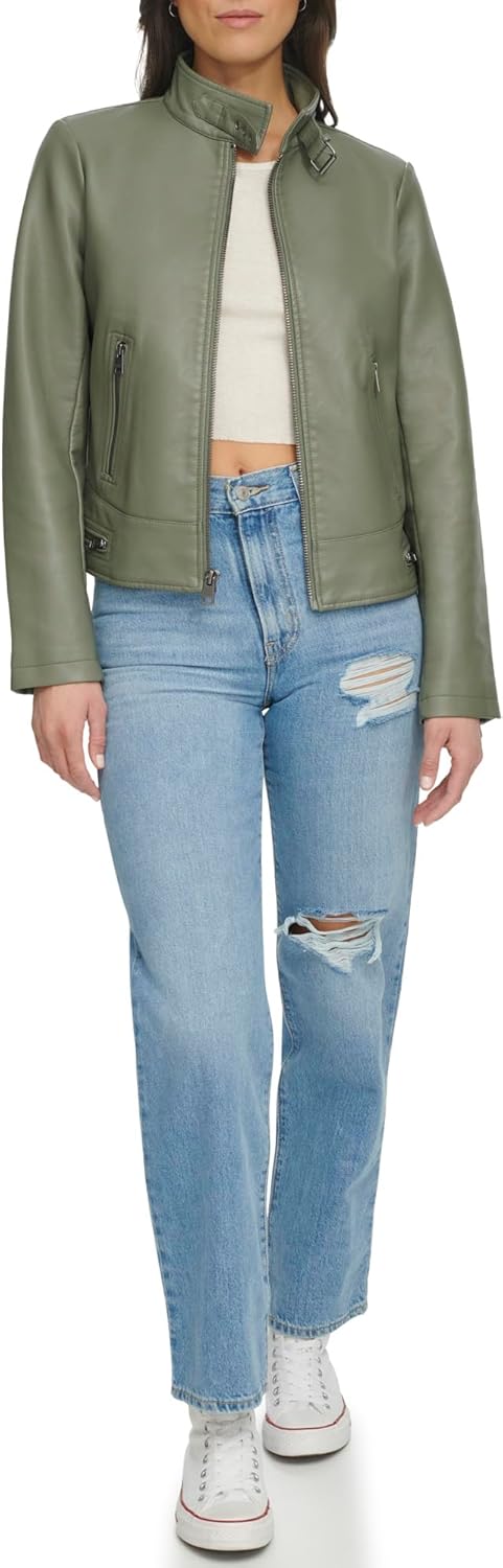 

Levi's Женская куртка мотокросс в стиле рейсер из искусственной кожи, Sage Latch Collar