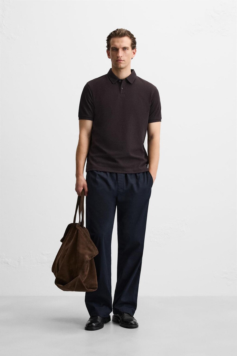 

Текстурированная рубашка-поло ZARA, цвет aubergine