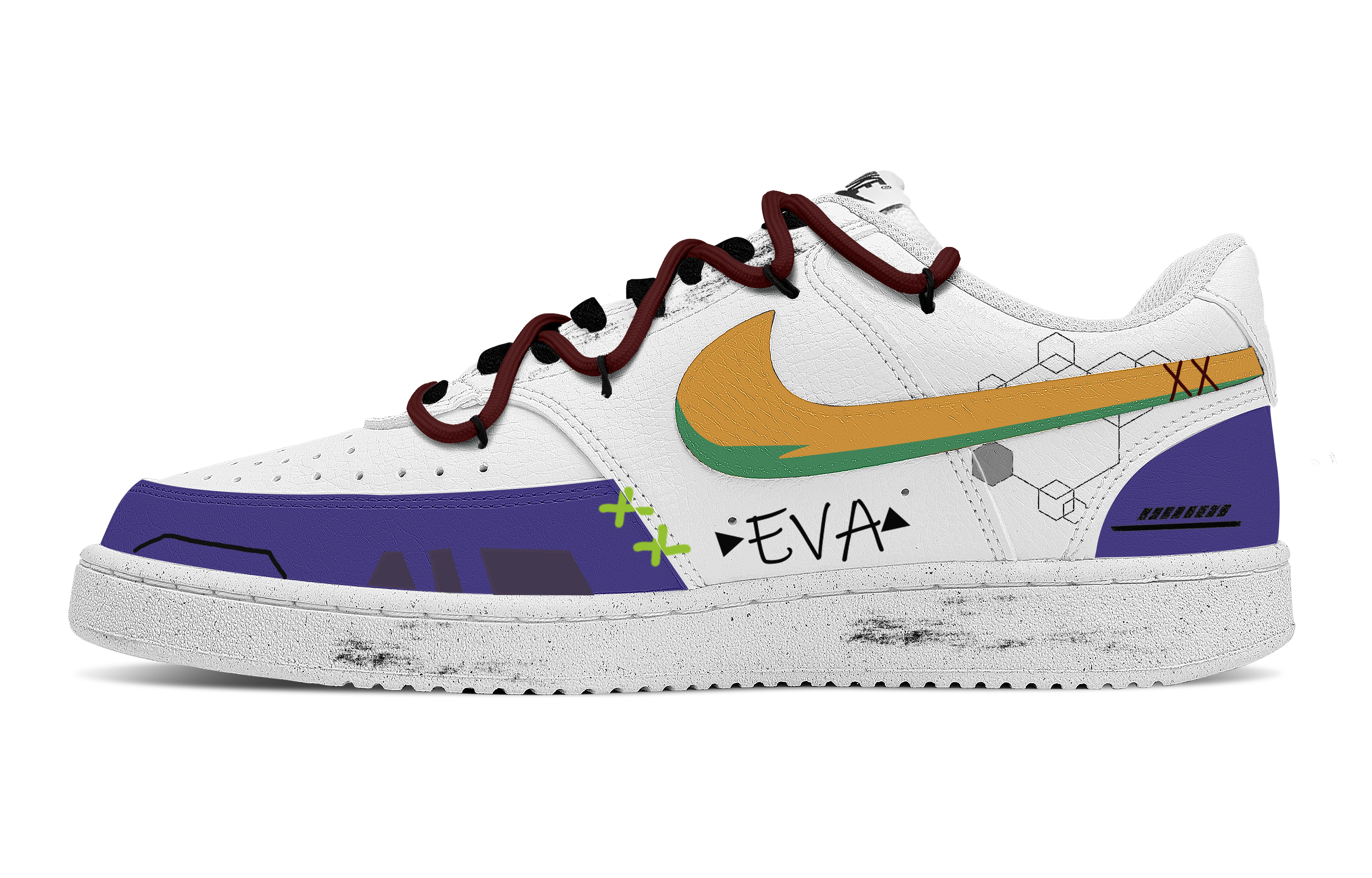 

Nike Кроссовки Court Vision 1 Evangelion 01 Unit, износостойкие, низкие, для скейтбординга, мужские, фиолетово-желтые