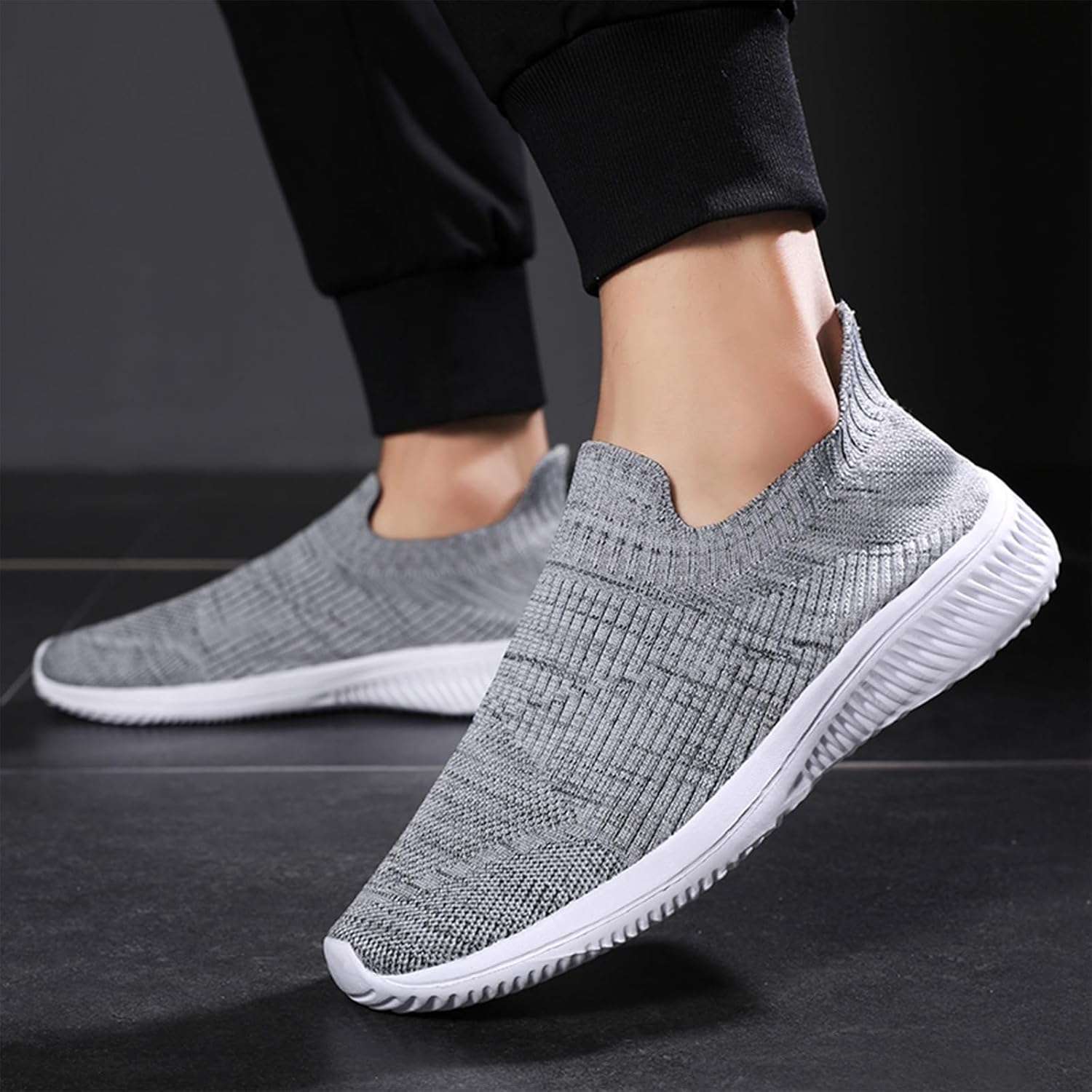 Мужские кроссовки IWIHMIV Slip On для ходьбы, тенниса и бега, легкие, дышащие, повседневные и для тренировок, серый — фото 4