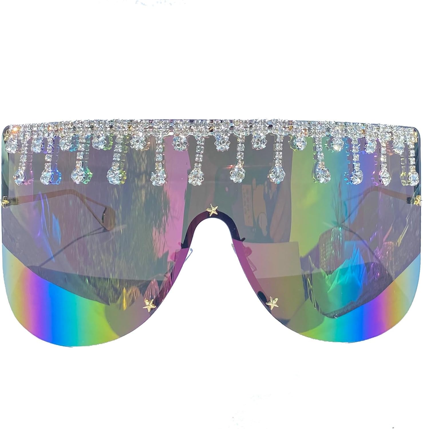 

Большие цельные солнцезащитные очки с кисточками для женщин, модные солнцезащитные очки со стразами и кисточками, украшенные кристаллами и бриллиантами, для вечеринок mincl, Colorful