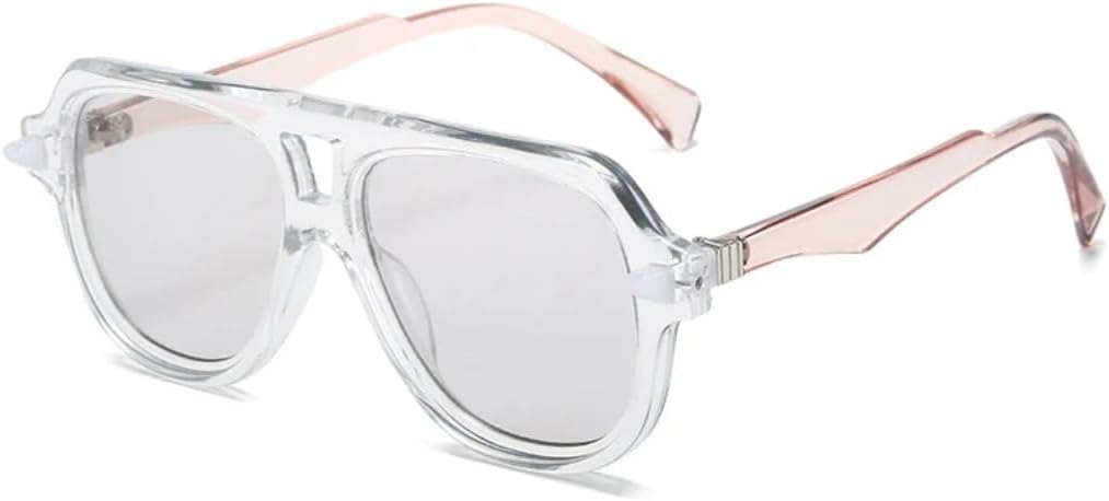 

Мужские солнцезащитные очки в стиле ретро с двойной перемычкой, защита от УФ-излучения UV400, модные градиентные очки, трендовые женские очки с заклепками, оранжевые UUPTTPL, Clear Light Gray