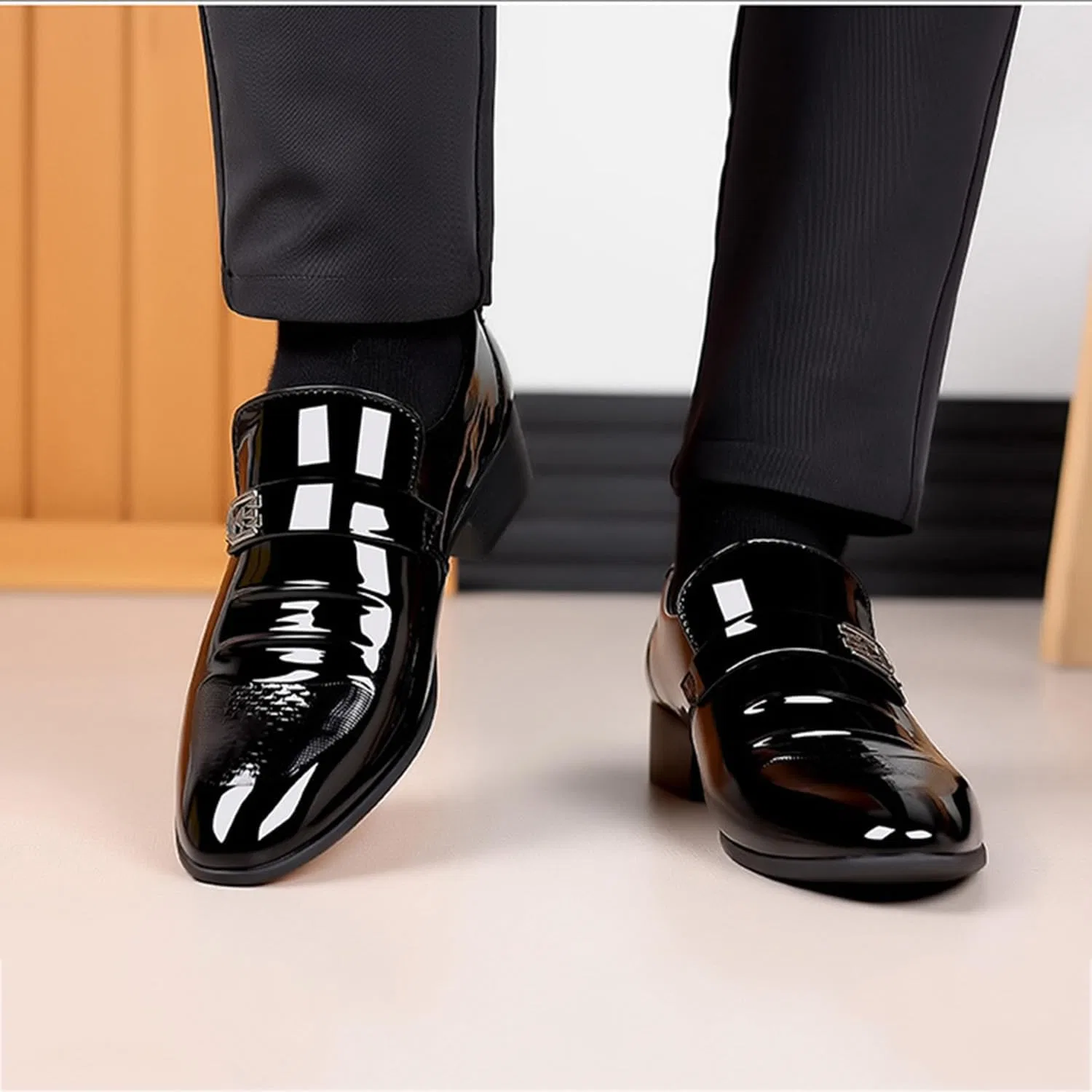 Лоферы кожаные лакированные, Men's Dress Shoes, черный KYOESCAI — фото 3