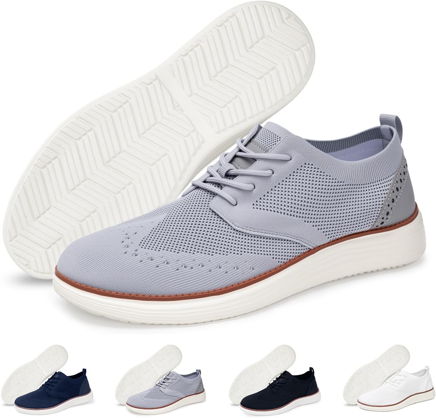 

Мужские деловые повседневные туфли VOJIIEO на шнуровке, легкие, дышащие, кроссовки-лоферы Breeze Shoes, серый