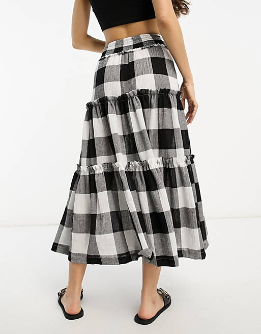 

Ярусная юбка миди в однотонную клетку ASOS DESIGN Petite