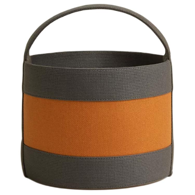 

HERMES Шеруд шерстяная сумка ведро женская темно-серая с оранжевым, Dark Gray & Orange