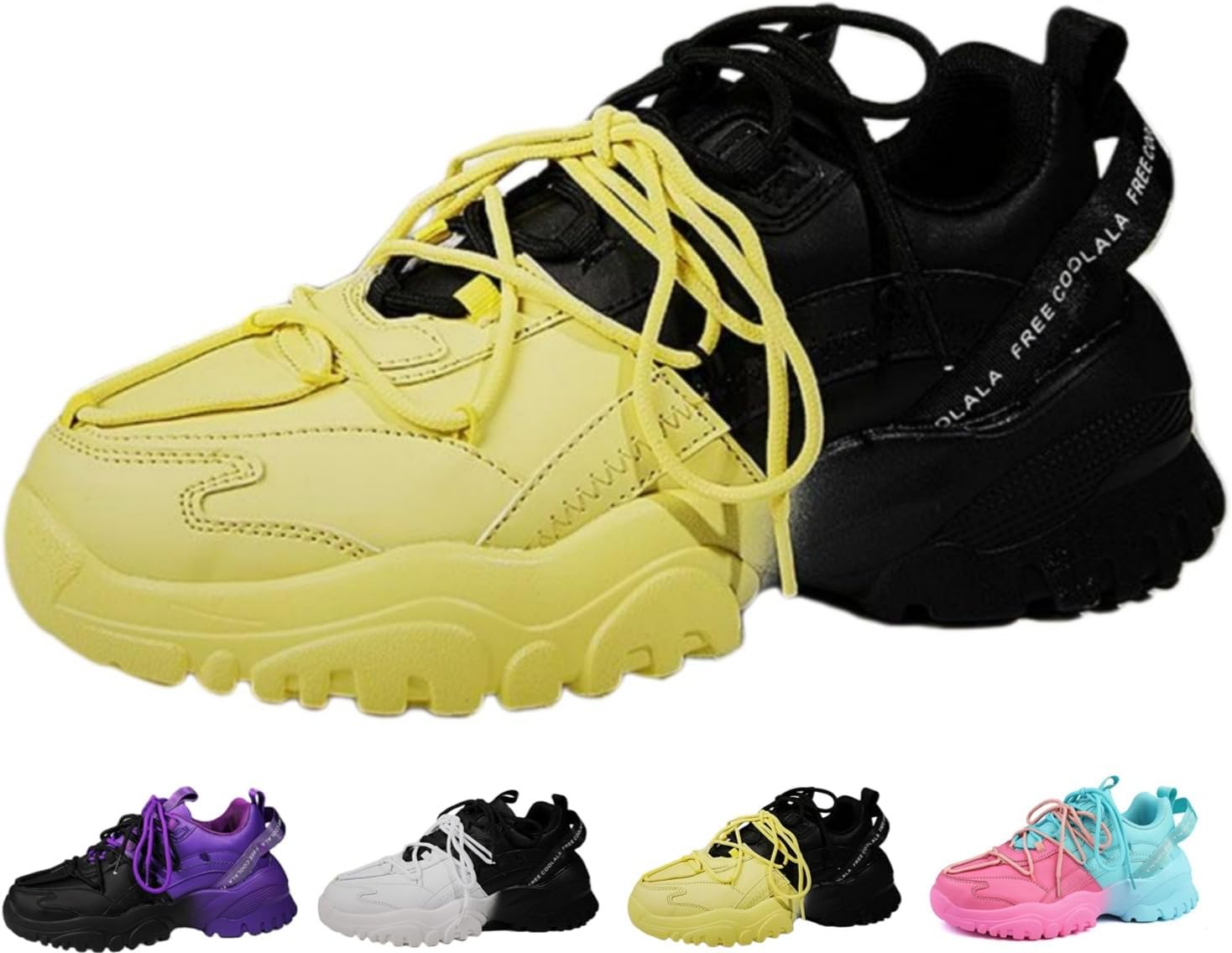 

Стильные ретро массивные кроссовки для мужчин и женщин, уличная мода, повседневная обувь, нескользкая, удобная, для прогулок Macefil, черный/желтый