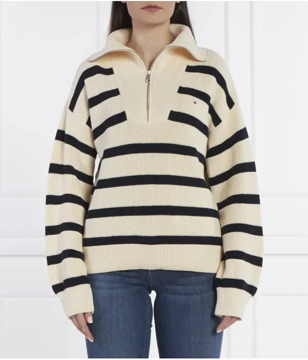 Свитер CO CARDI STITCH с молнией до половины loose fit Tommy Hilfiger, экрю