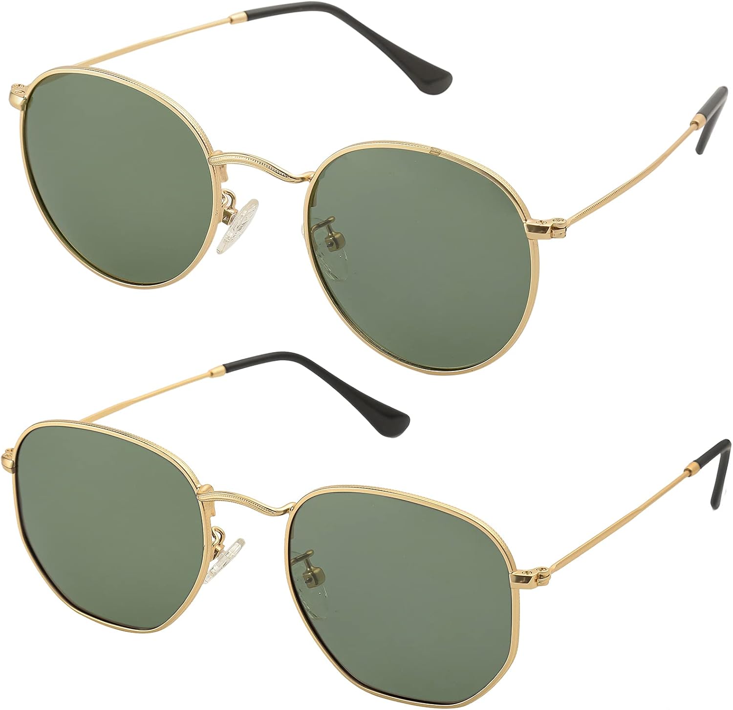 

Небольшие круглые поляризованные солнцезащитные очки для мужчин и женщин в классической круглой металлической оправе, комплект из 2 штук Onrtry, A6 Gold/G15 + 3548 Gold/G15