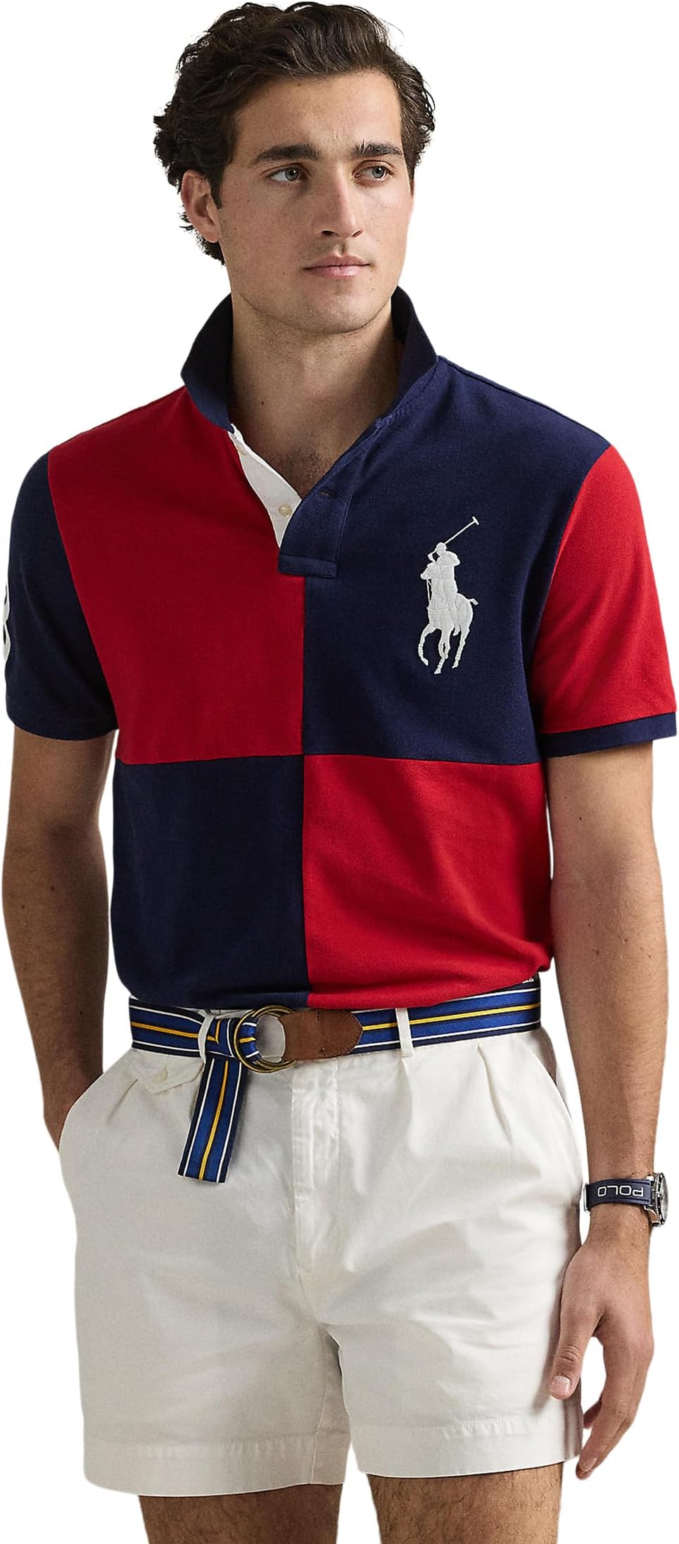 

Футболка Polo Ralph Lauren Custom Slim Fit Big Pony Mesh Polo Shirt, цвет Red/Newport Navy