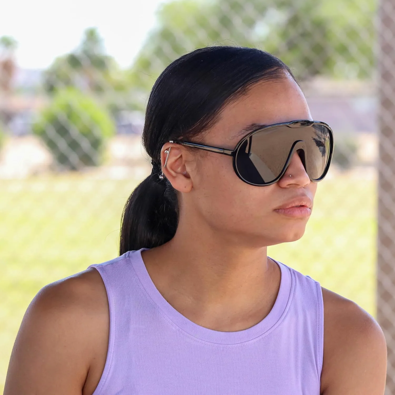 

Большие цельные солнцезащитные очки-авиаторы для женщин и мужчин, модные очки с обтекаемой формой и защитой от УФ-излучения UV400 RAVI EYEWEAR, Black-black