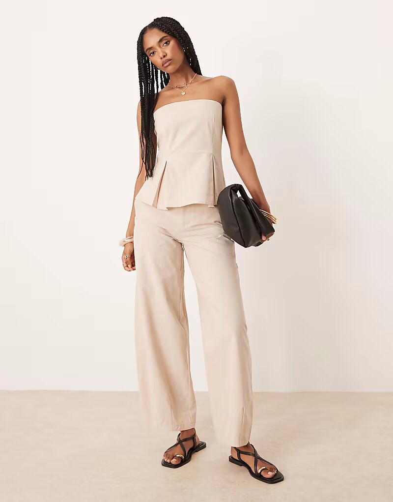 

Брюки-бочонки из льняной смеси бежевого цвета Asos Design