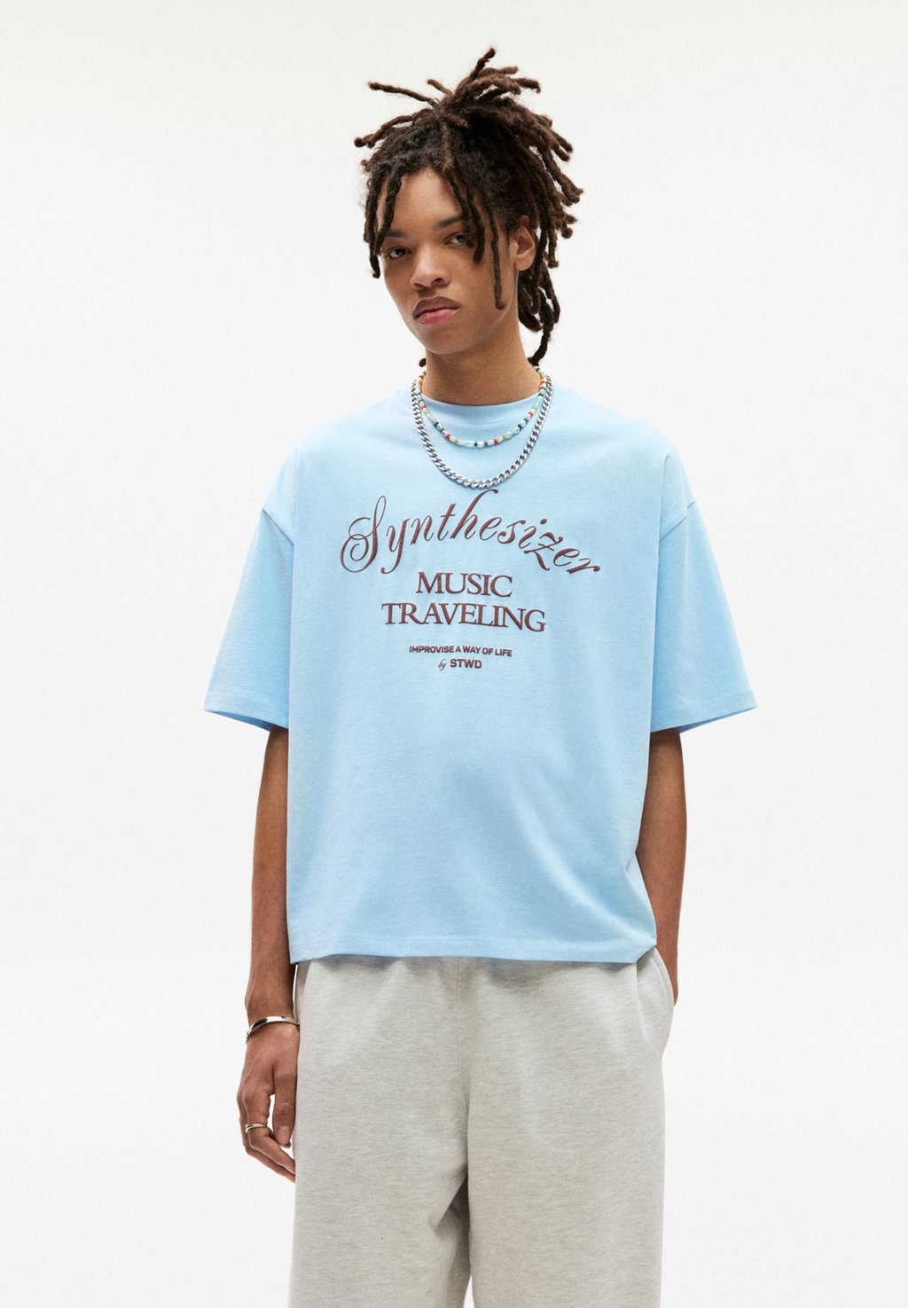 

Футболка с принтом PULL&BEAR, светло-голубой