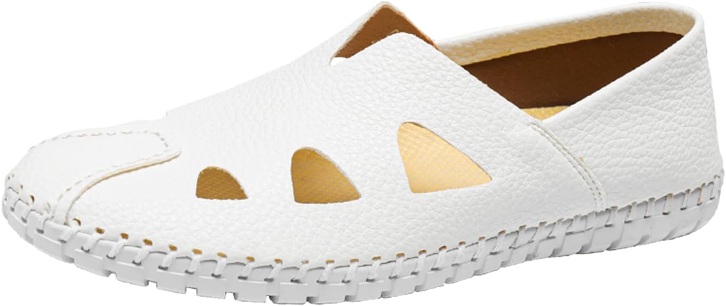 

Мужские лоферы из мягкой кожи с ручной прошивкой, с перфорацией, комфортные, с круглым носком, легкие, нескользящие, на плоской подошве, без шнурков, летние, для пляжа, прогулок, вождения и повседневной носки Adkgbe, белый