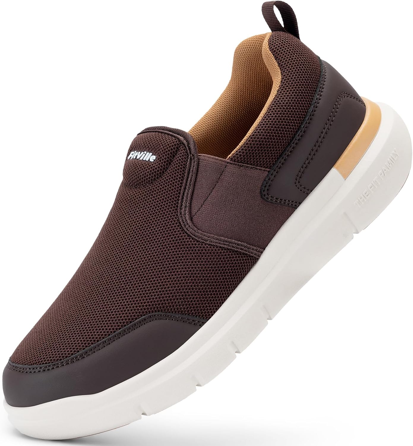 

Мужские облегченные прогулочные туфли FitVille с широкой посадкой, удобные слипоны, легкие, дышащие, с нескользящей подошвой для стояния весь день, Coffee