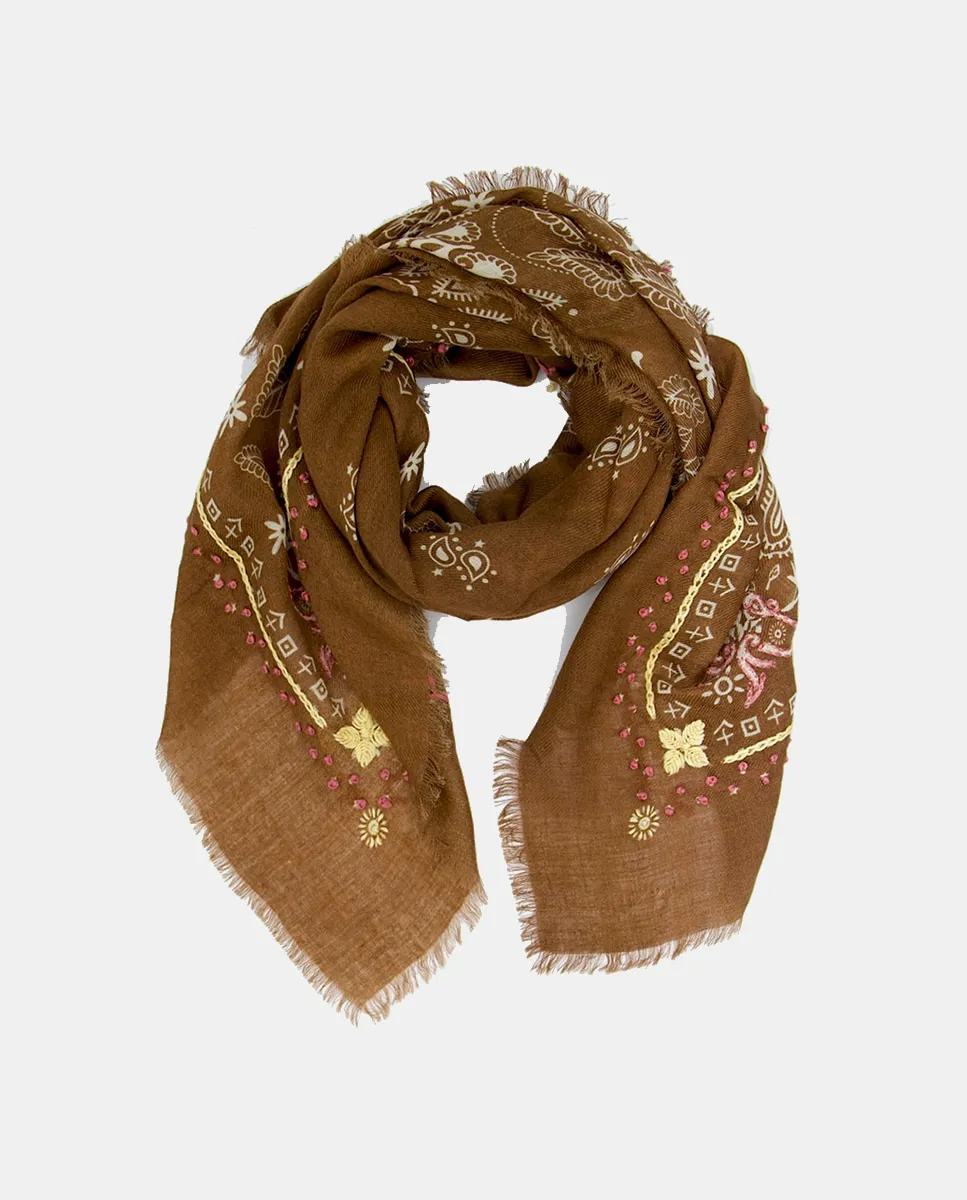 

Шерстяной платок с узором или вышивкой Storiatipic, светло-коричневый