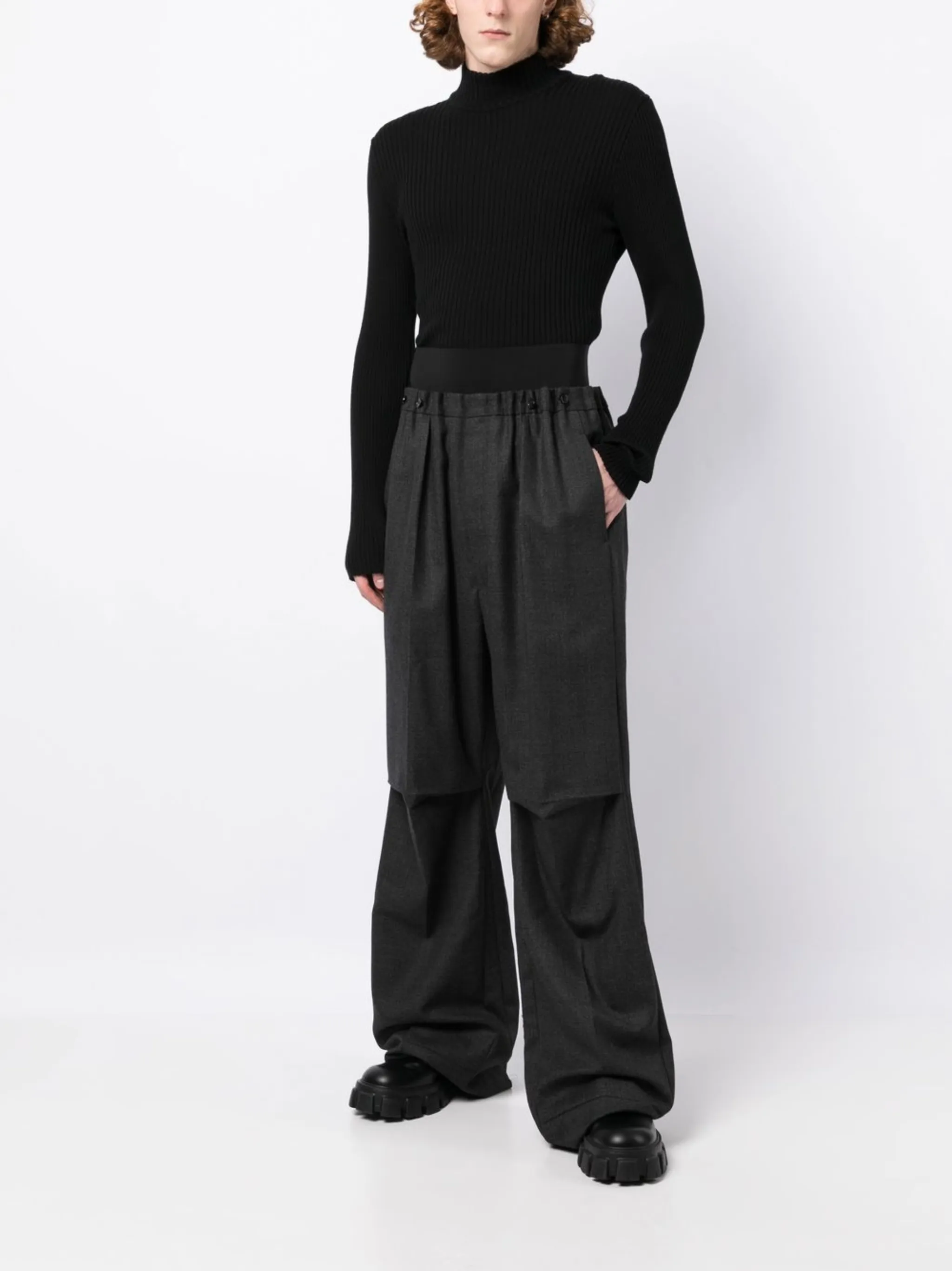 Шерстяные широкие брюки с завышенной талией Raf Simons, черный — фото 2
