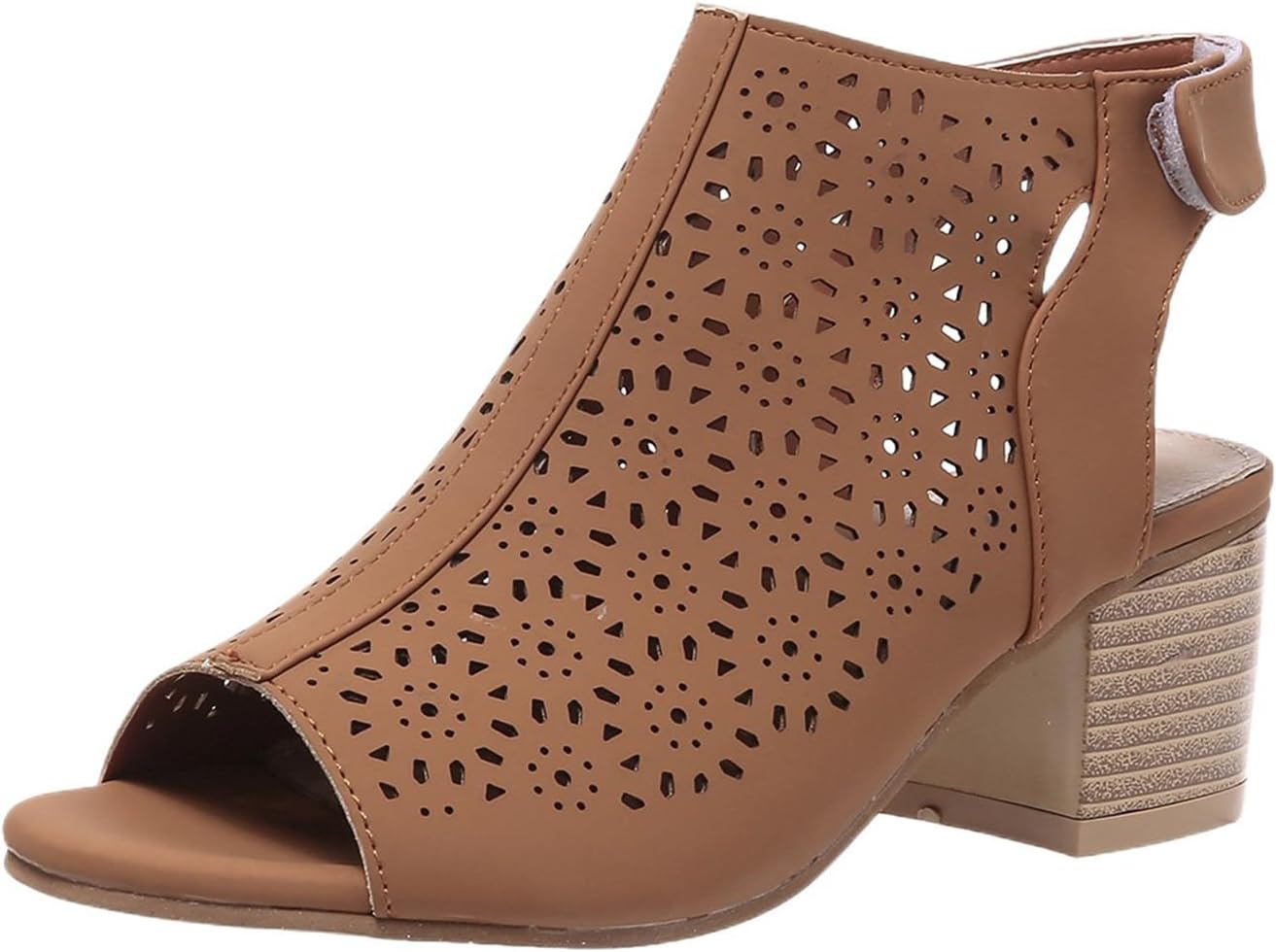 

Босоножки на каблуке для женщин с вырезами, открытым носком, летние с массивным устойчивым каблуком, с ремешком на щиколотке, ботильоны, удобные мюли на каблуке с открытым носком, массивный низкий каблук, слипоны Generic, коричневый