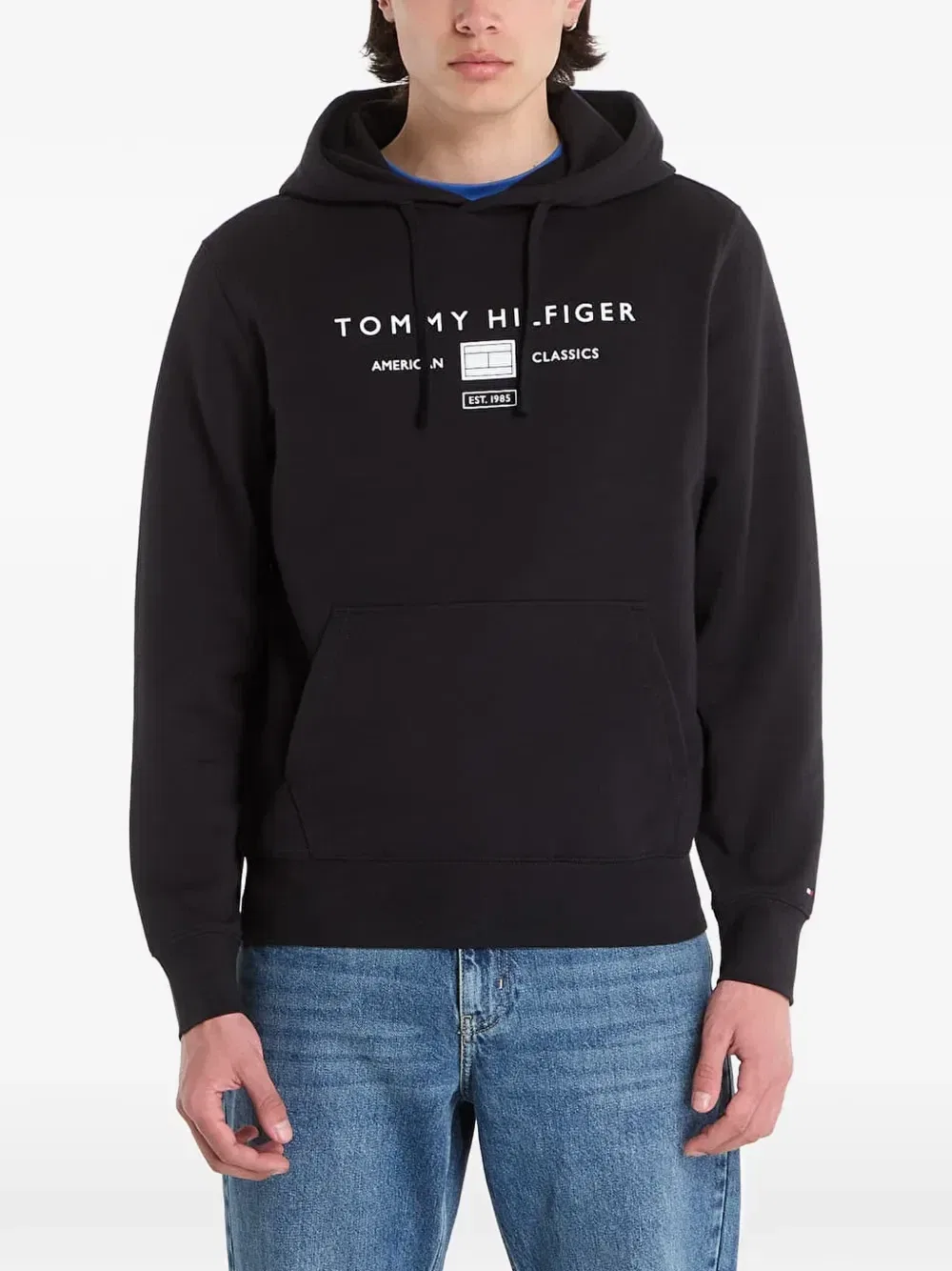 Хлопковое худи Love с принтом в виде логотипа и кулиской Tommy Hilfiger, черный