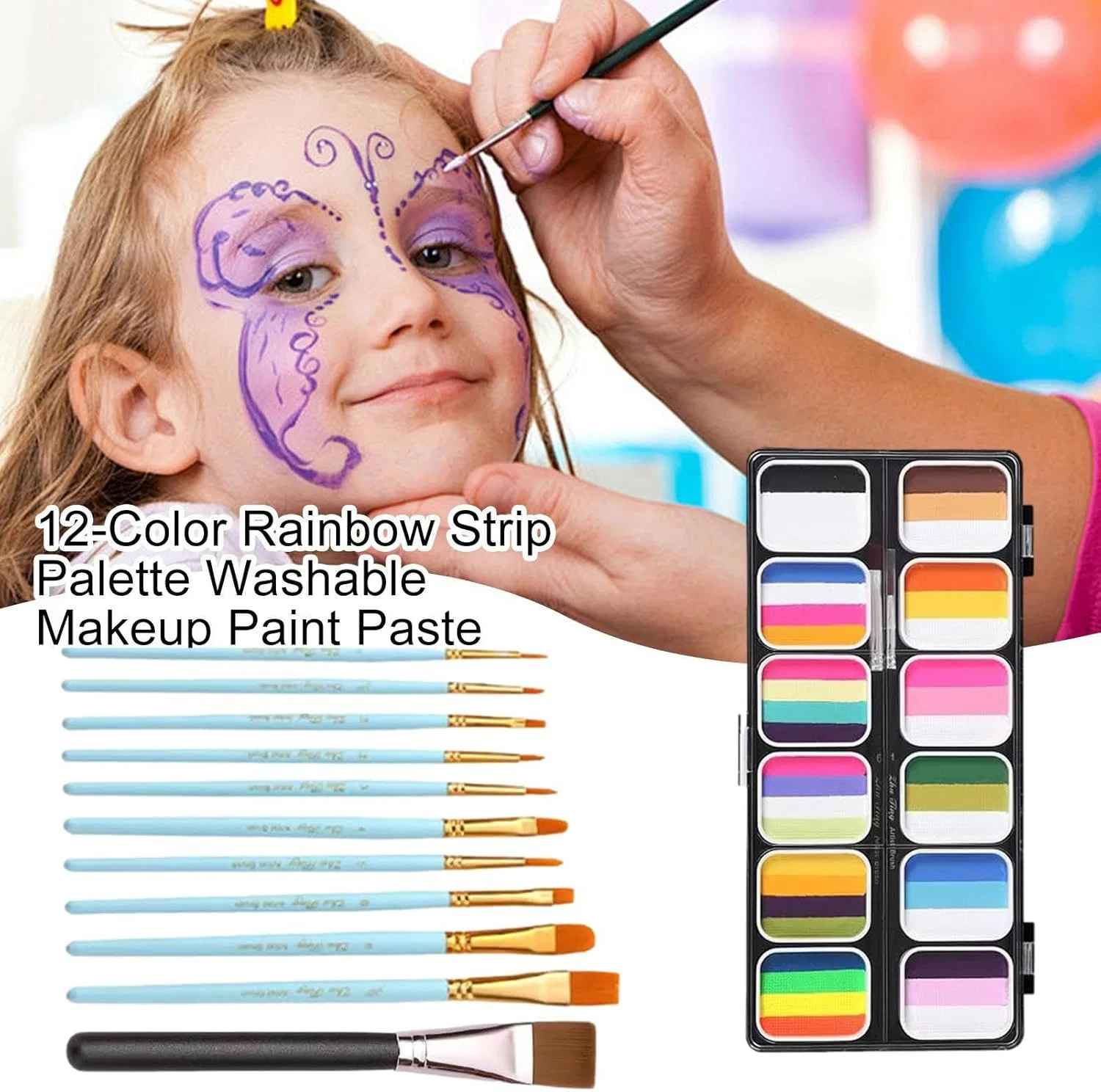 Набор для аквагрима 12 цветов, Rainbow Palette, голубой — фото 2