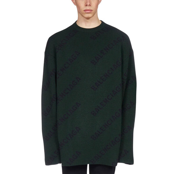 Свитер all over logo crewneck wool knit sweater 'dark green' Balenciaga, зеленый — фото 2