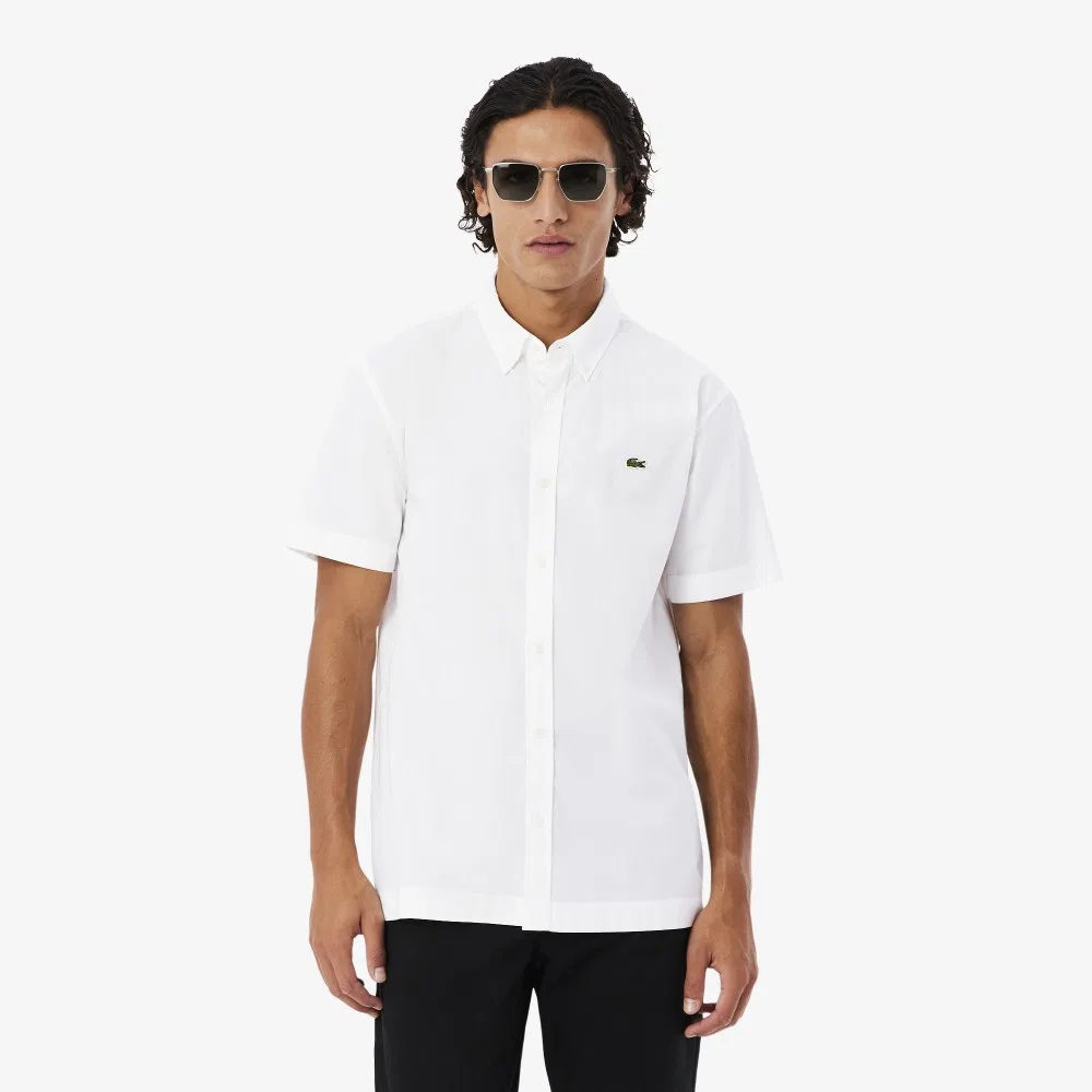 Мужская рубашка с коротким рукавом из лёгкого поплина, белая, от Lacoste