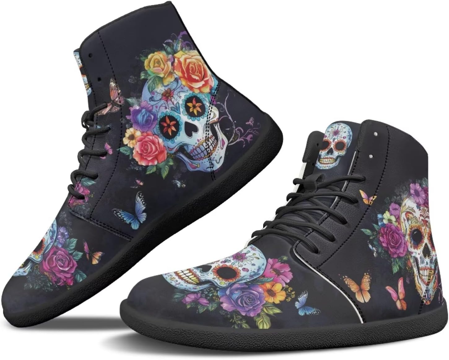 

Женские кроссовки JoyLamoria Skull Rose Butterfly высокие, с модными шнурками, для прогулок и тенниса, кожаные, хип-хоп стиль, кроссовки