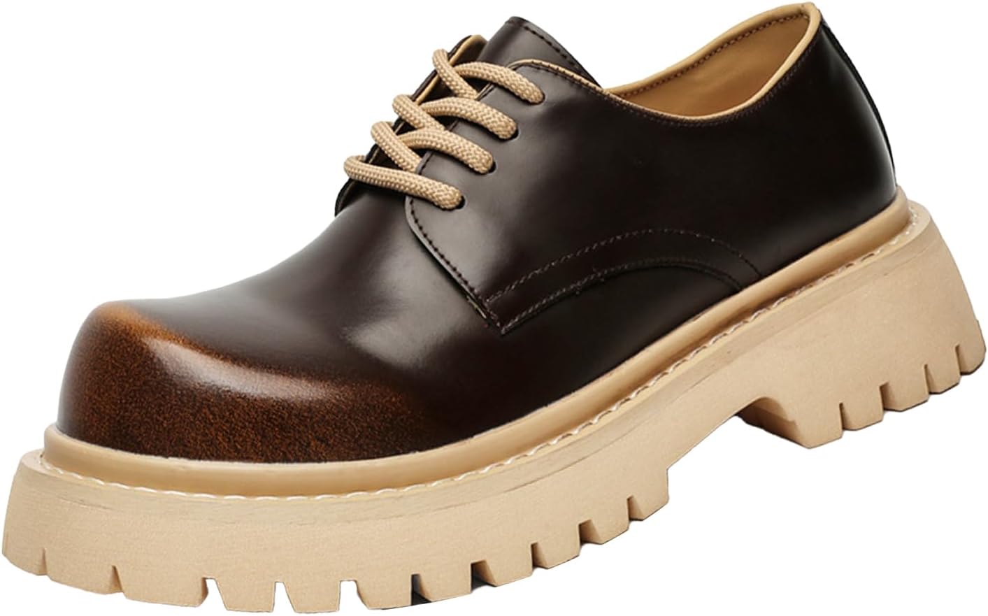 

Мужские винтажные кожаные оксфорды на платформе, классические удобные с круглым носком, шнуровкой, противоскользящие повседневные деловые дерби Hneowgn, коричневый