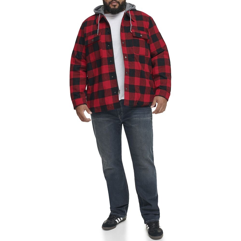 Куртка-рубашка Big & Tall Levi's с высоким ворсом и капюшоном на флисовой подкладке, цвет Red Black Plaid — фото 4
