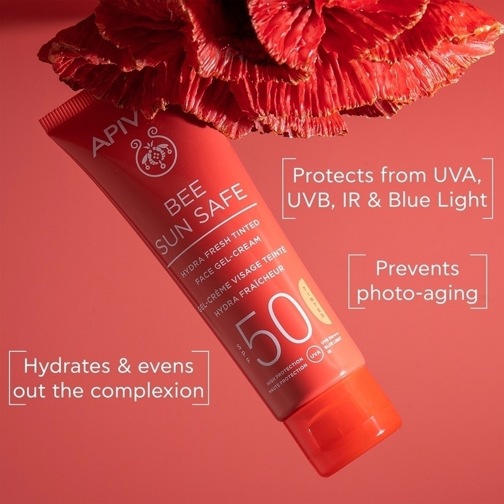 Гель-Крем для лица Bee Sun Safe Hydra с тонирующим эффектом SPF 50 Apivita, 50 мл — фото 2