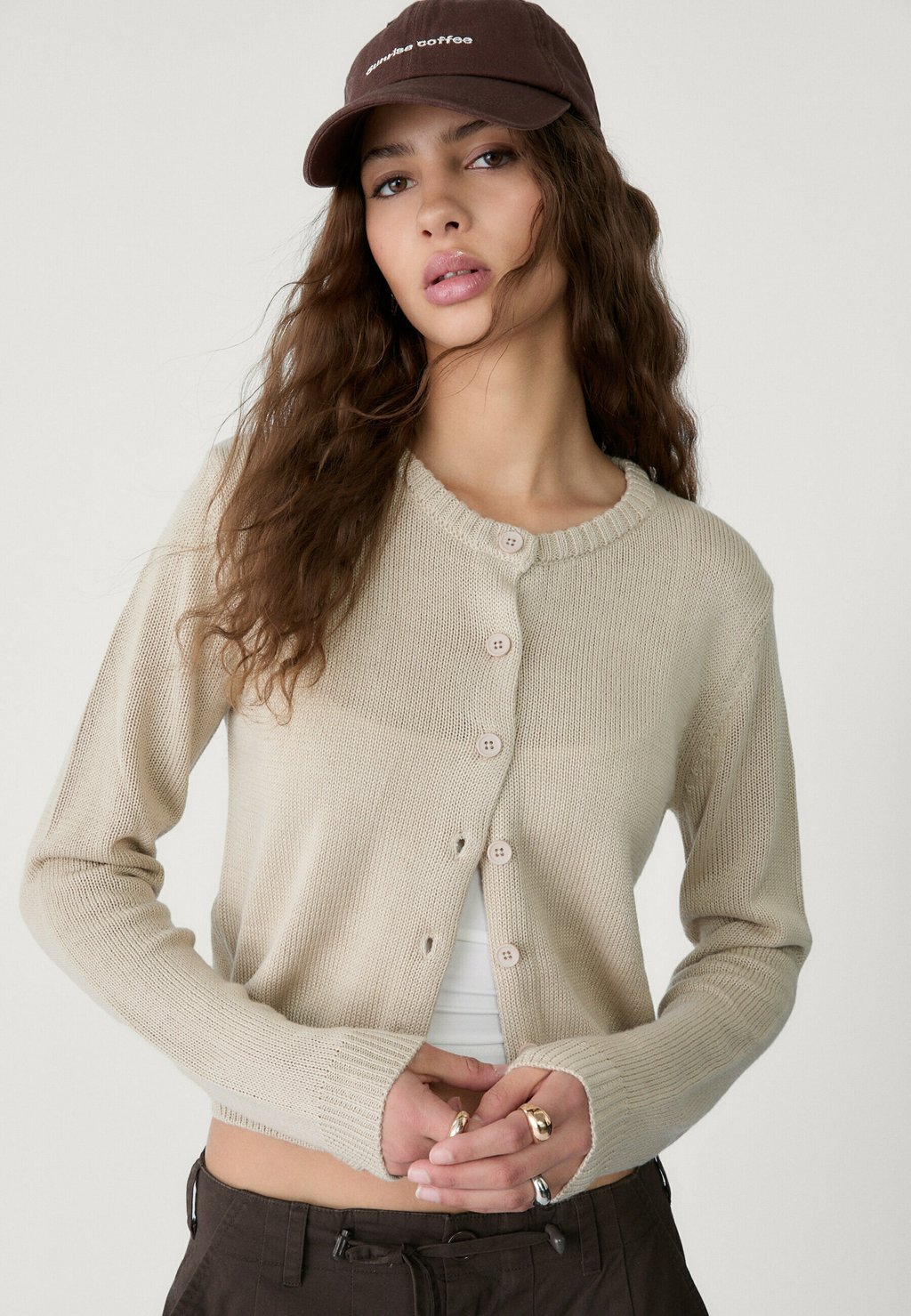 

Кардиган BUTTON-UP Stradivarius, серый