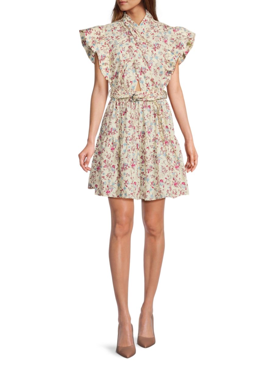 

Мини-платье с оборками и запахом на шее Finn Ruffle Derek Lam 10 Crosby, цвет Buttermilk
