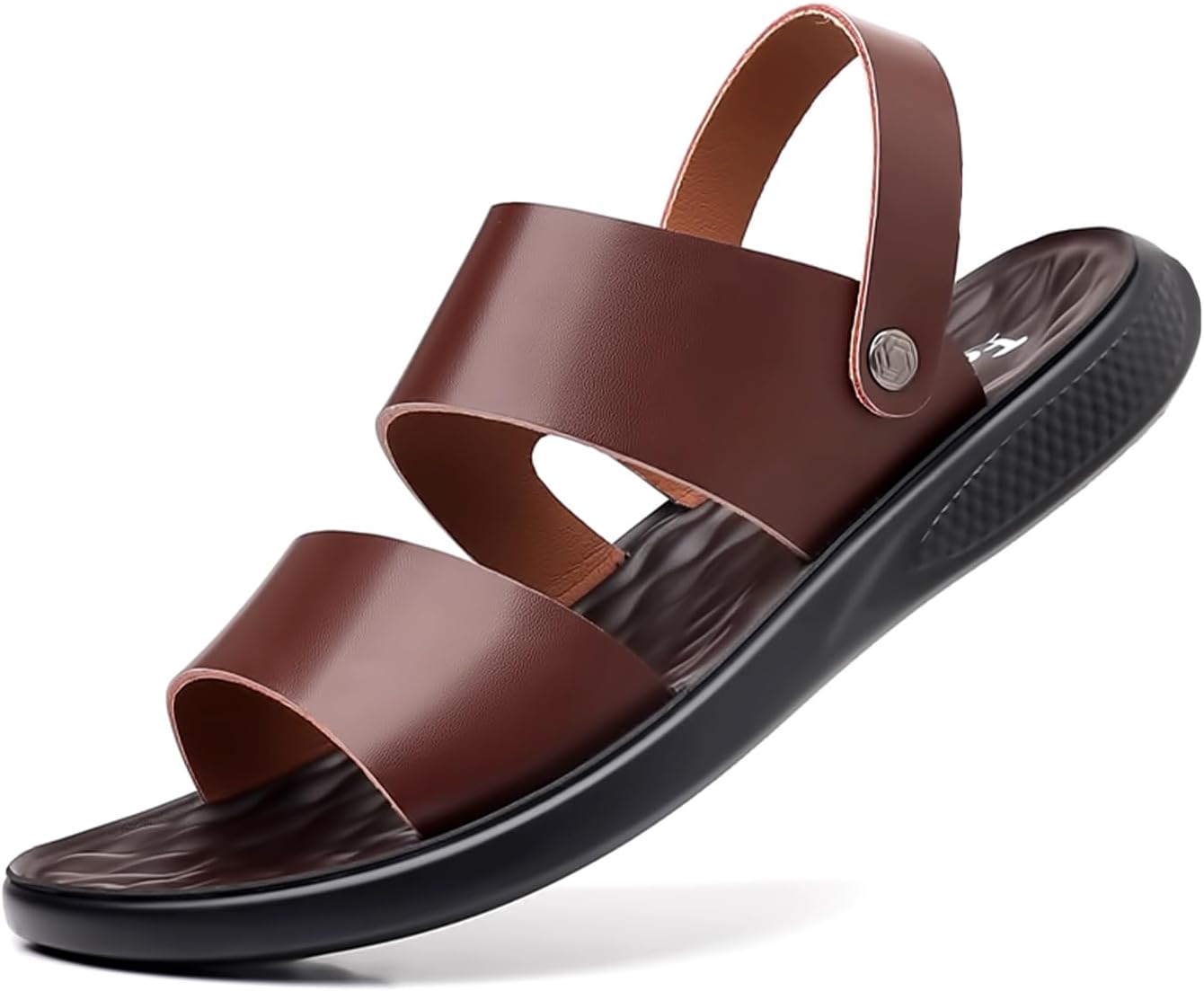 

Мужские кожаные модные сандалии ENJGU с открытым носком, задником на ремешке, регулируемыми лодыжечными ремнями, пляжные сандалии без скольжения, мягкие и удобные шлепанцы, коричневый