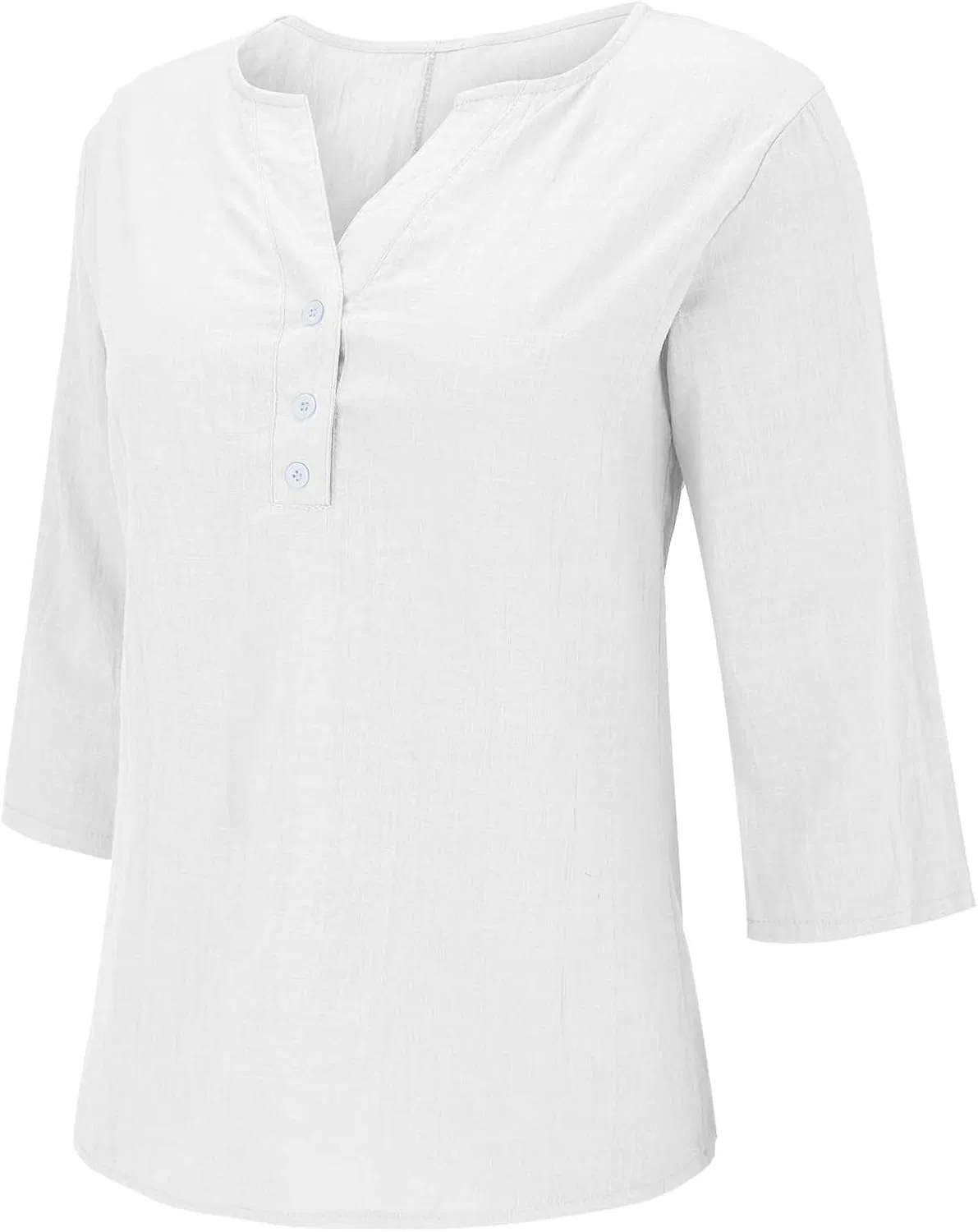 Блуза с V-образным вырезом и рукавом 3/4, Cotton Linen, белый — фото 4