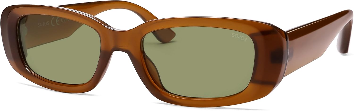 

Солнцезащитные очки SOJOS Retro Rectangle Polarized Sunglasses для женщин и мужчин, в стиле Y2k 90-х, с защитой от УФ-излучения, модель SJ2375, Mocha Brown/Light Green