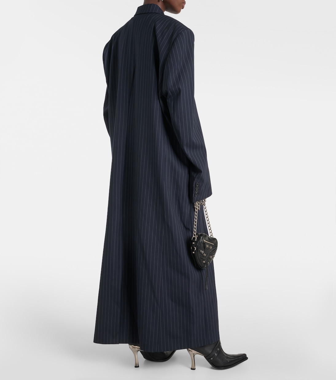 Шерстяное пальто свободного кроя в тонкую полоску Vetements, Navy Pinstripe — фото 3
