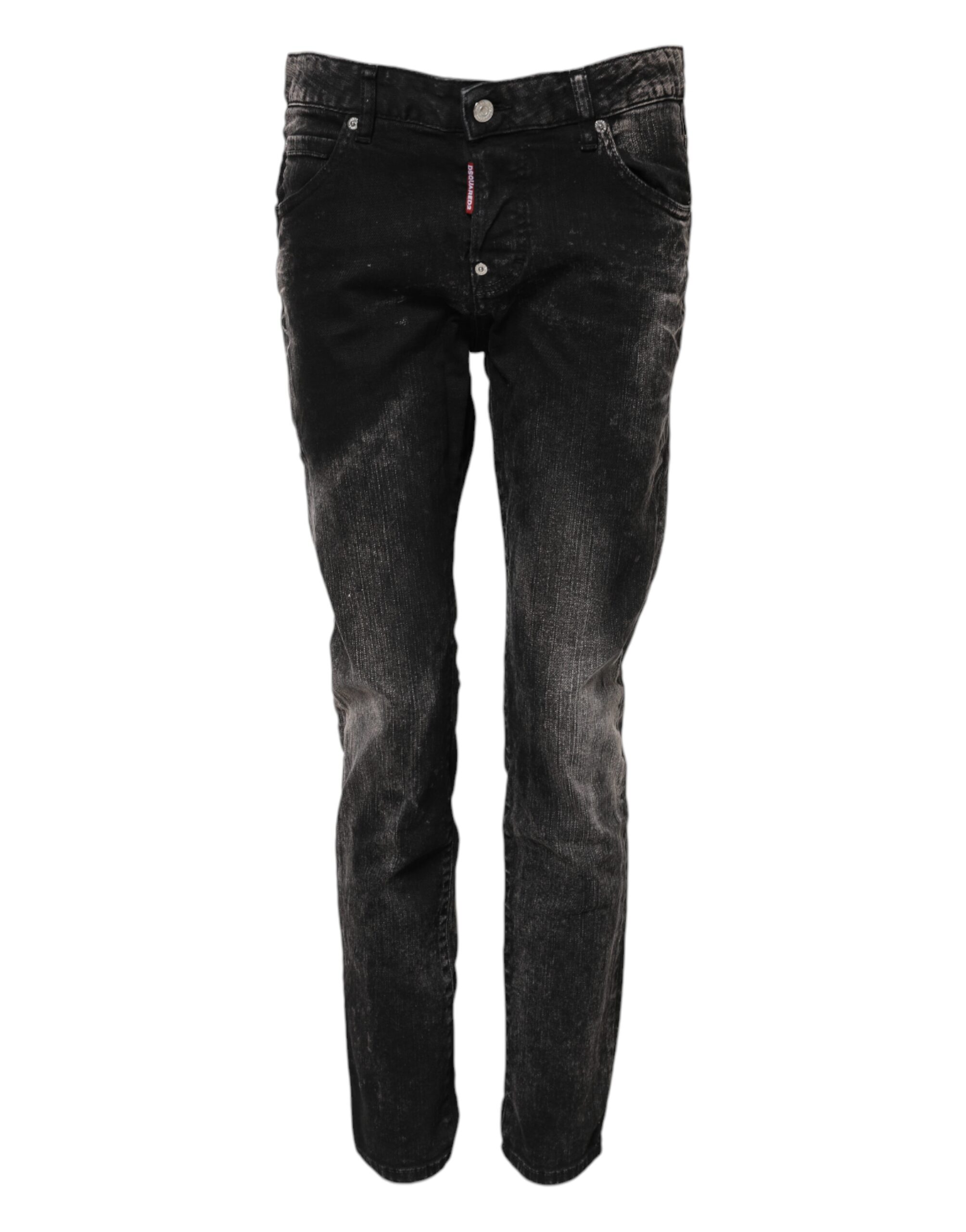 Черные зауженные джинсы со средней талией и выбеленными краями Dsquared2, черный