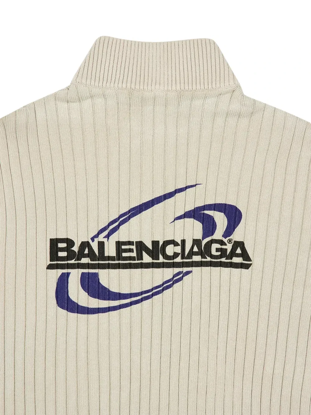Свитер в рубчик с логотипом BALENCIAGA, бежевый — фото 4