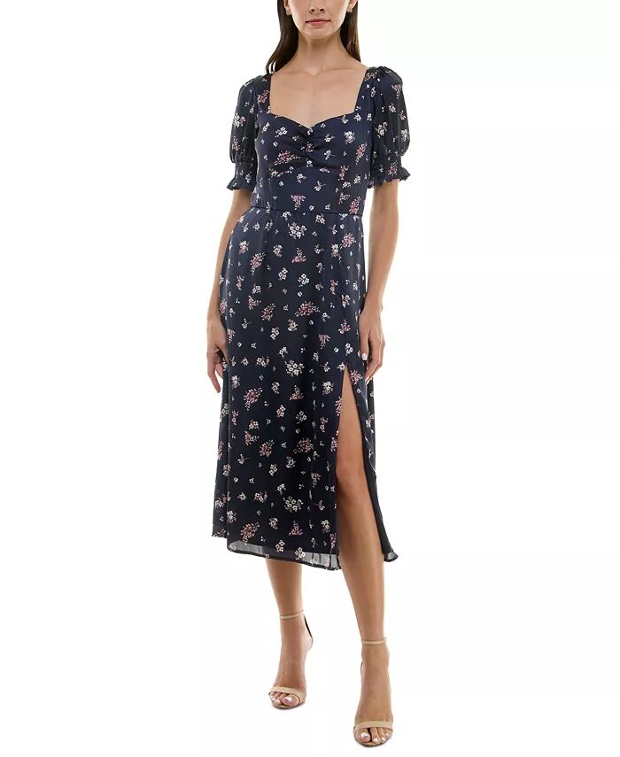 

Платье миди Emma Juniors с цветочным принтом, присборенной спинкой и разрезом спереди Trixxi, синий