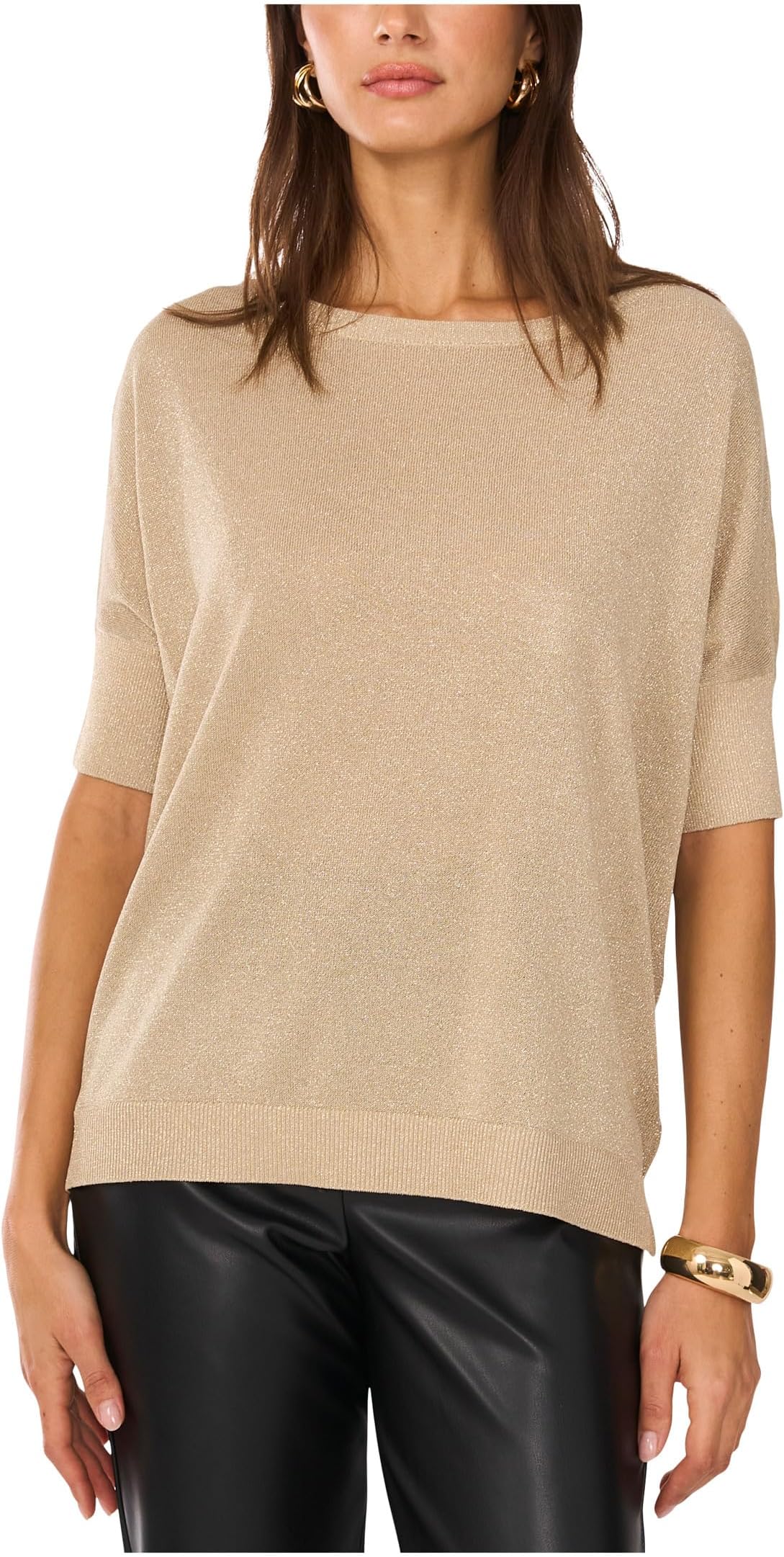 

Свитер Vince Camuto Women's 3/4 Sleeve Wide Crew Neck w/ Allover Lurex, Glow Gold