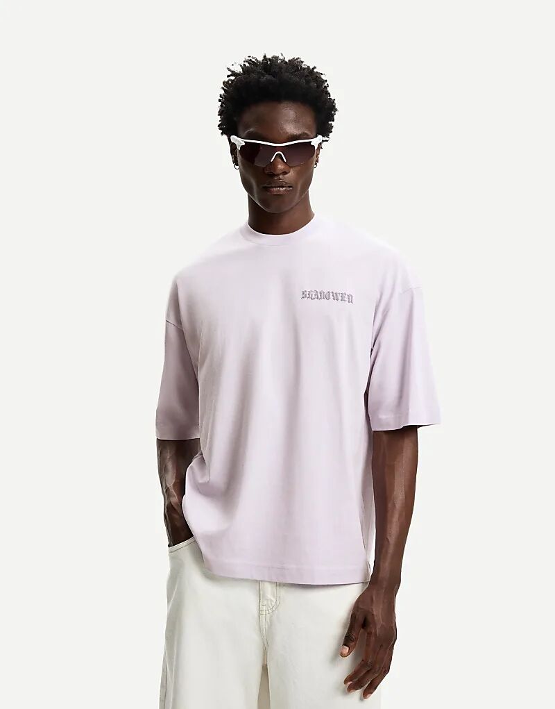 

Футболка Bershka oversize с короткими рукавами и принтом в сиреневом цвете