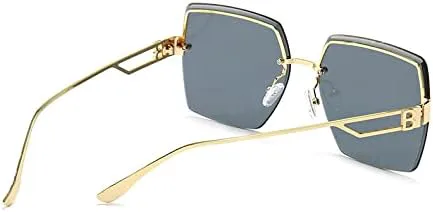 

Солнцезащитные очки с градиентным винтажным рисунком для женщин, без оправы, большого размера, металлические женские солнцезащитные очки MTZJH, Gold Gray Pink