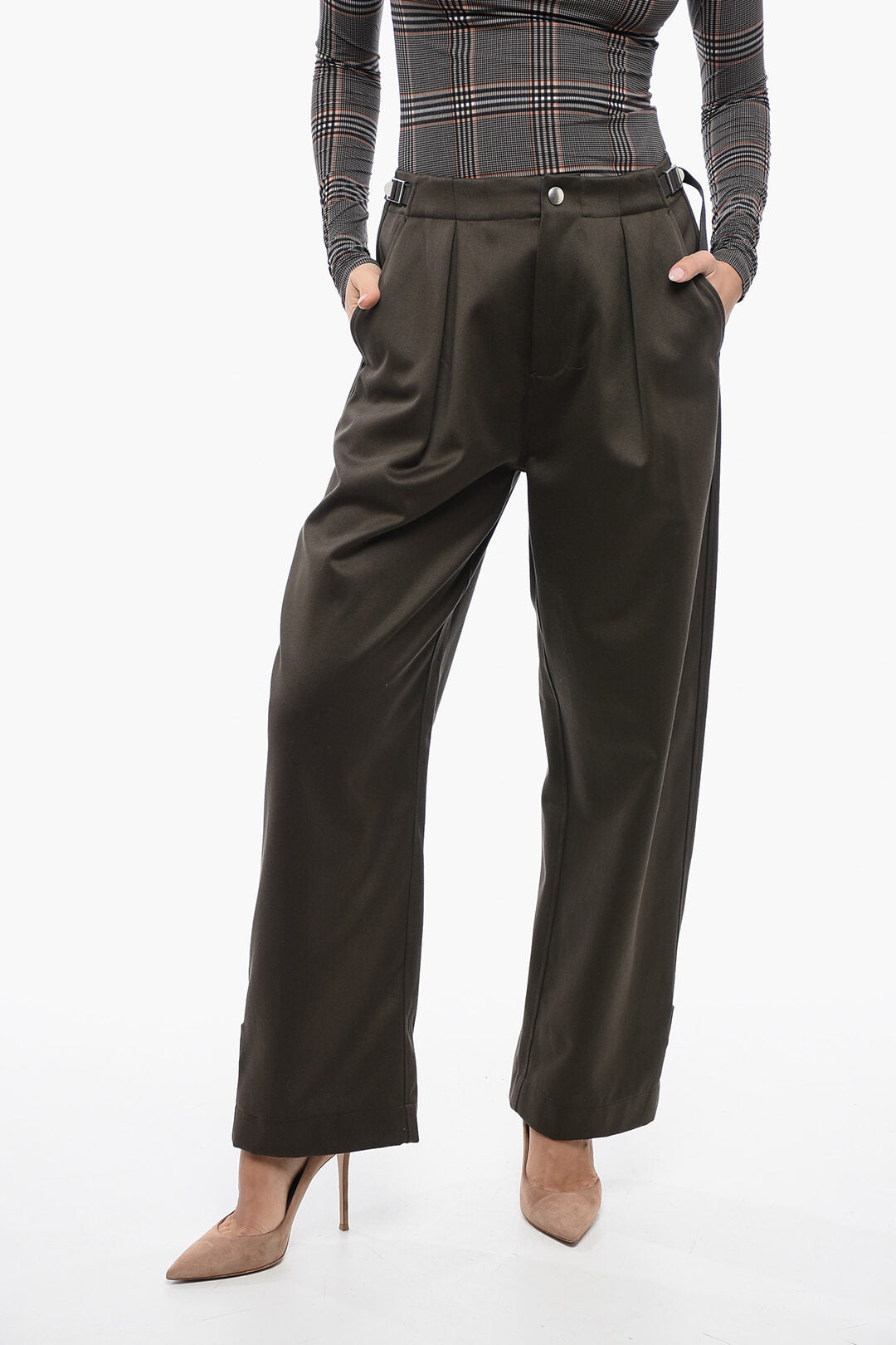 

Плиссированные брюки Burberry Baloon-Fit с поясом-хомутом, зеленый