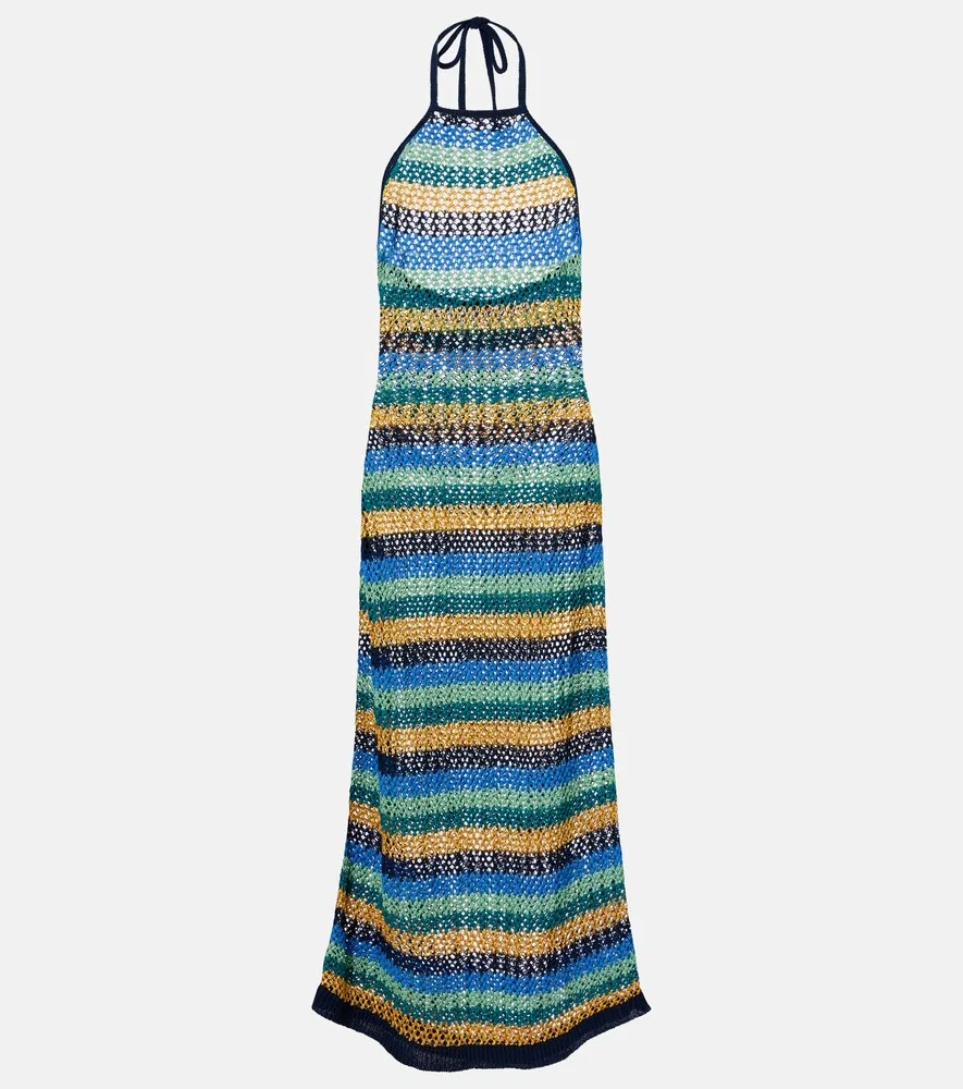 Длинное платье в полоску из хлопковой смеси Etro, мультиколор