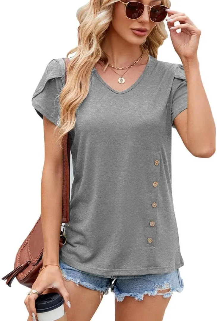 

FMCHICO Женская блузка с V-образным вырезом и коротким рукавом