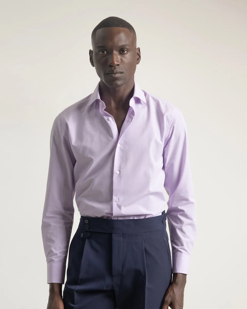 

Рубашка мужская классическая с мелкой клеткой, прямого кроя PuroEgo, розово-сиреневый