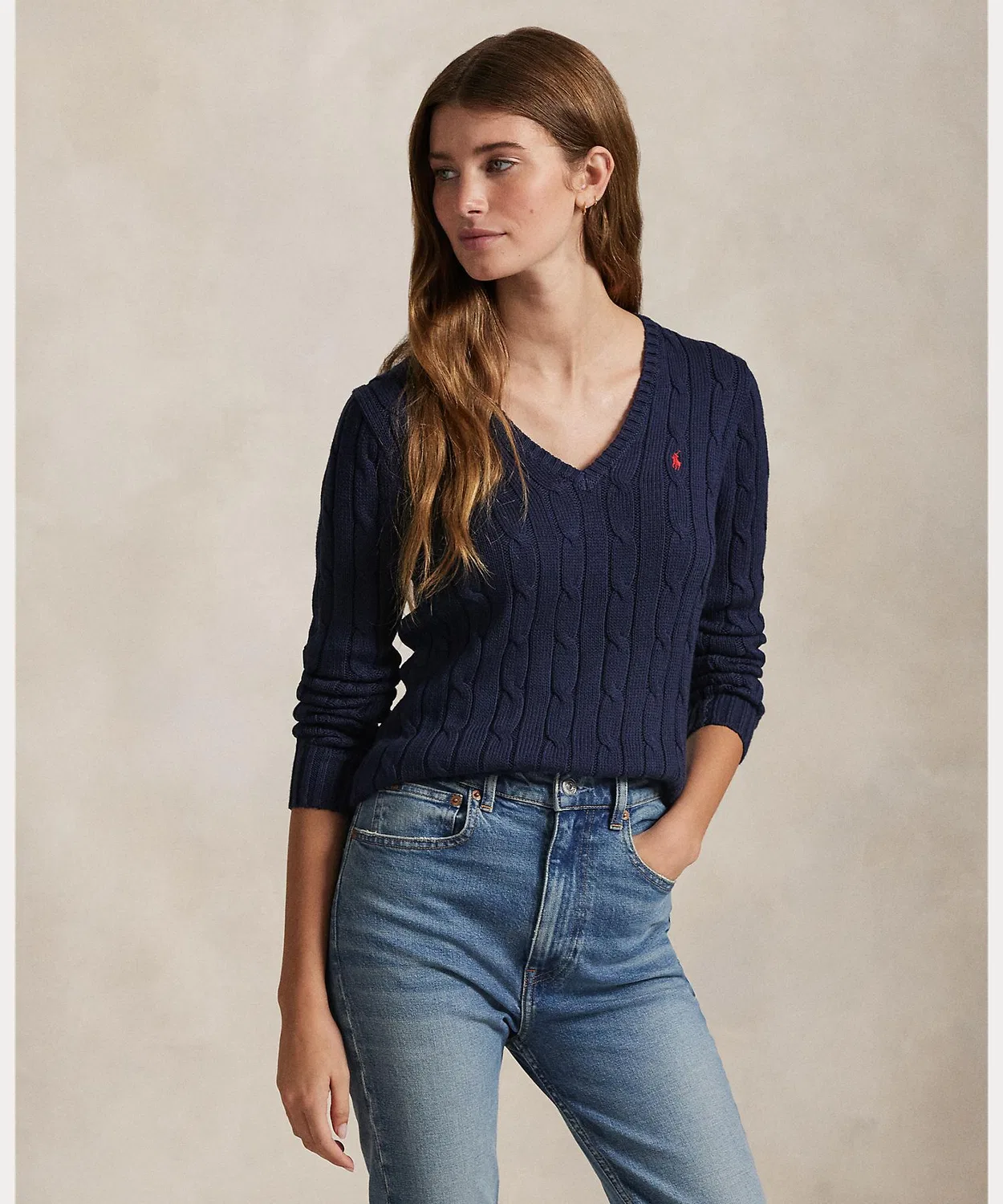 Свитер V-образный трикотажный хлопковый Ralph Lauren синий