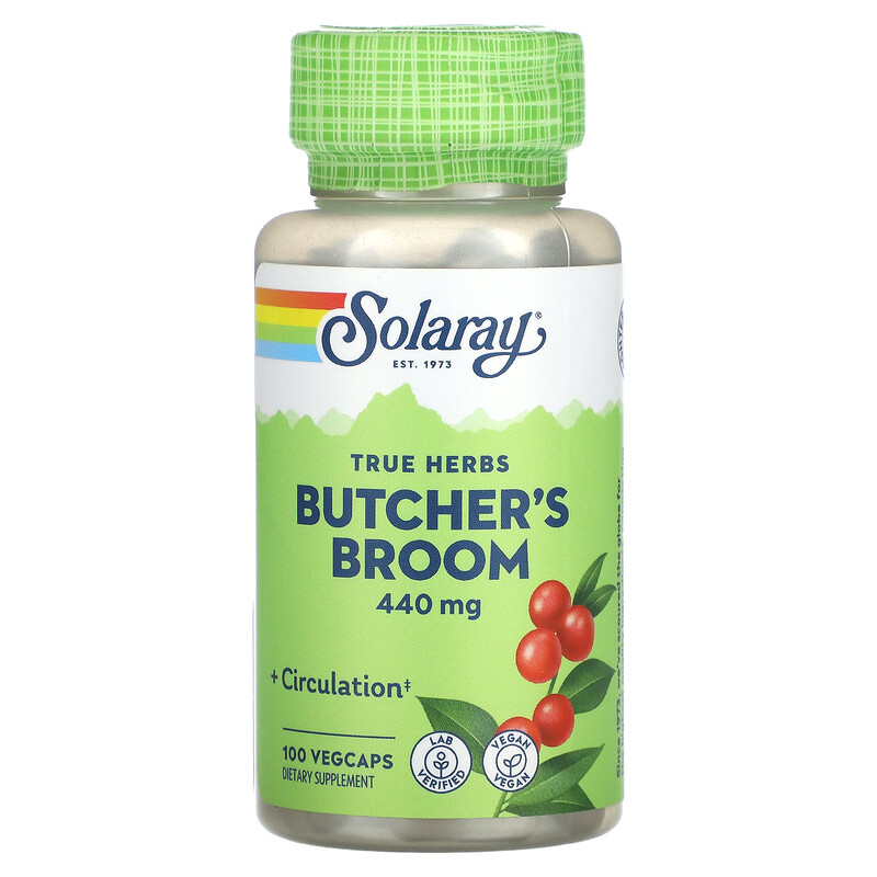 

Solaray, True Herbs, Butcher's Broom, 440 мг, 100 вегетарианских капсул
