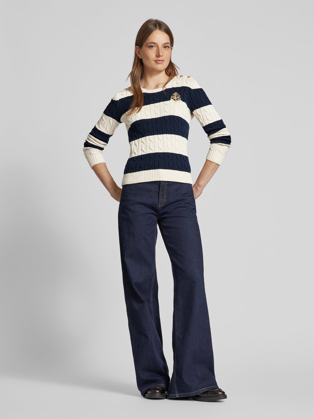 

Вязаный свитер с косами, модель «MONTIVA» Lauren Ralph Lauren, бежевый